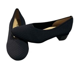 VANELi Black Fabric Low Heel Pumps Womens 9N Narrow Round Toe Career Shoes